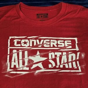 Converse Red T-Shirt Large All Star Slashed Look White Logo Chuck Taylor Tshirt